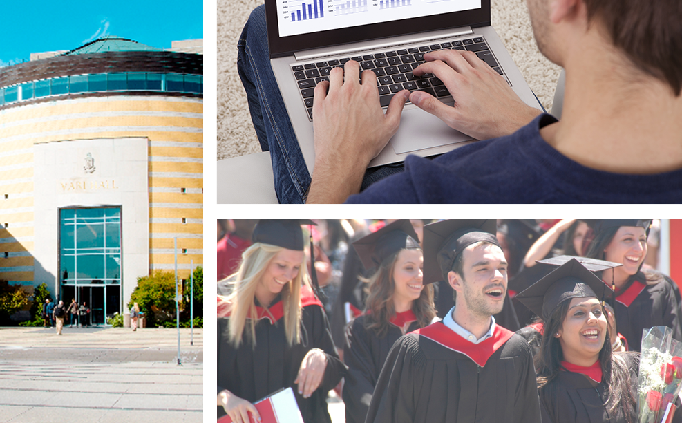 vari hall, man on computer and convocation