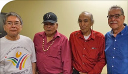 The FrontRunners from left to right: William Merasty, Patrick Bruyere, Charlie Nelson and William Chippeway, at the showing of Niigaanibatowaad | CBC Photo | 2017-07-21