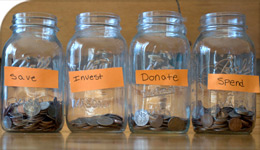 Financial Literacy money-jars for save, invest, donate, spend | photo | 2017-09-13