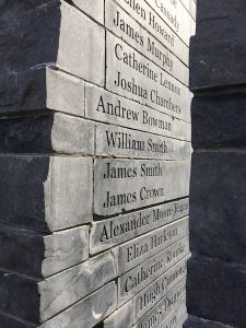 From the memorial that opened in 2007 in Ireland Park. Those who died shortly after arrival have their names carved on granite slabs at the site.