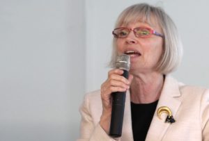 Photo of Professor Valerie Preston at the microphone | 2018-06-05